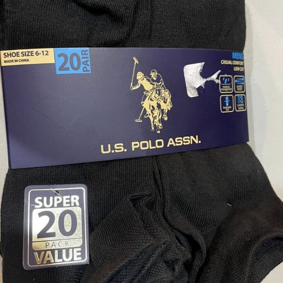 U.S.Polo Value Pack 20 Pairs Men's Casual Comfort Low Cut Socks Size 6-12 black - Picture 1 of 2